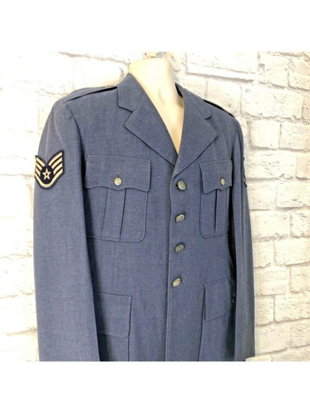 US Air Force 1949 Serge Blue 84 Wool Coat Jacket 41 L - Picture 2 of 10